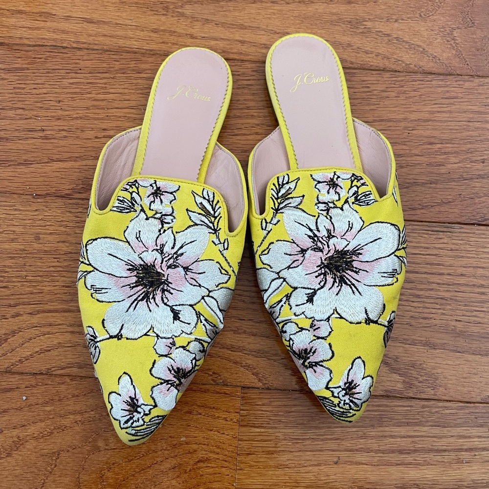 J. Crew Yellow Floral Pointed-Toe Slip-On Mules